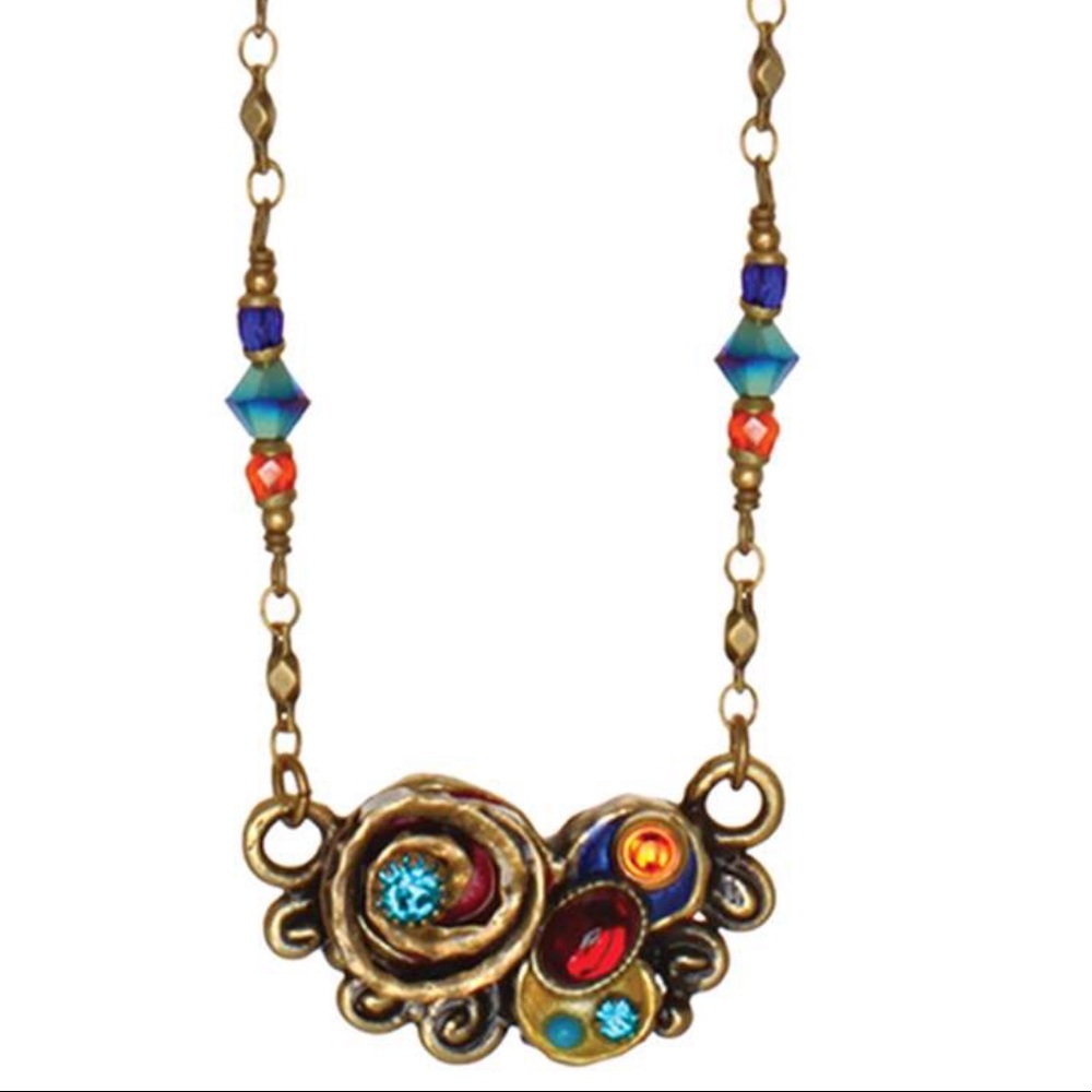 Abstract Confetti Swirl W/ Beaded Chain Necklace